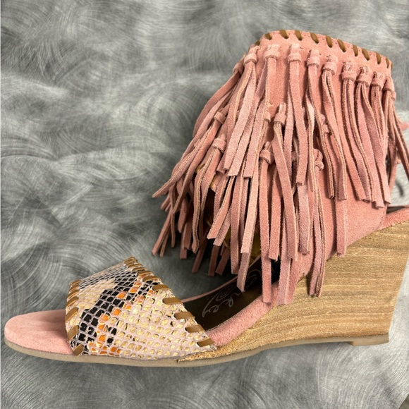 Naughty Monkey Leather Upper with a tooled toe strap and fringe ankle Wedge Shoe - Picture 4 of 8